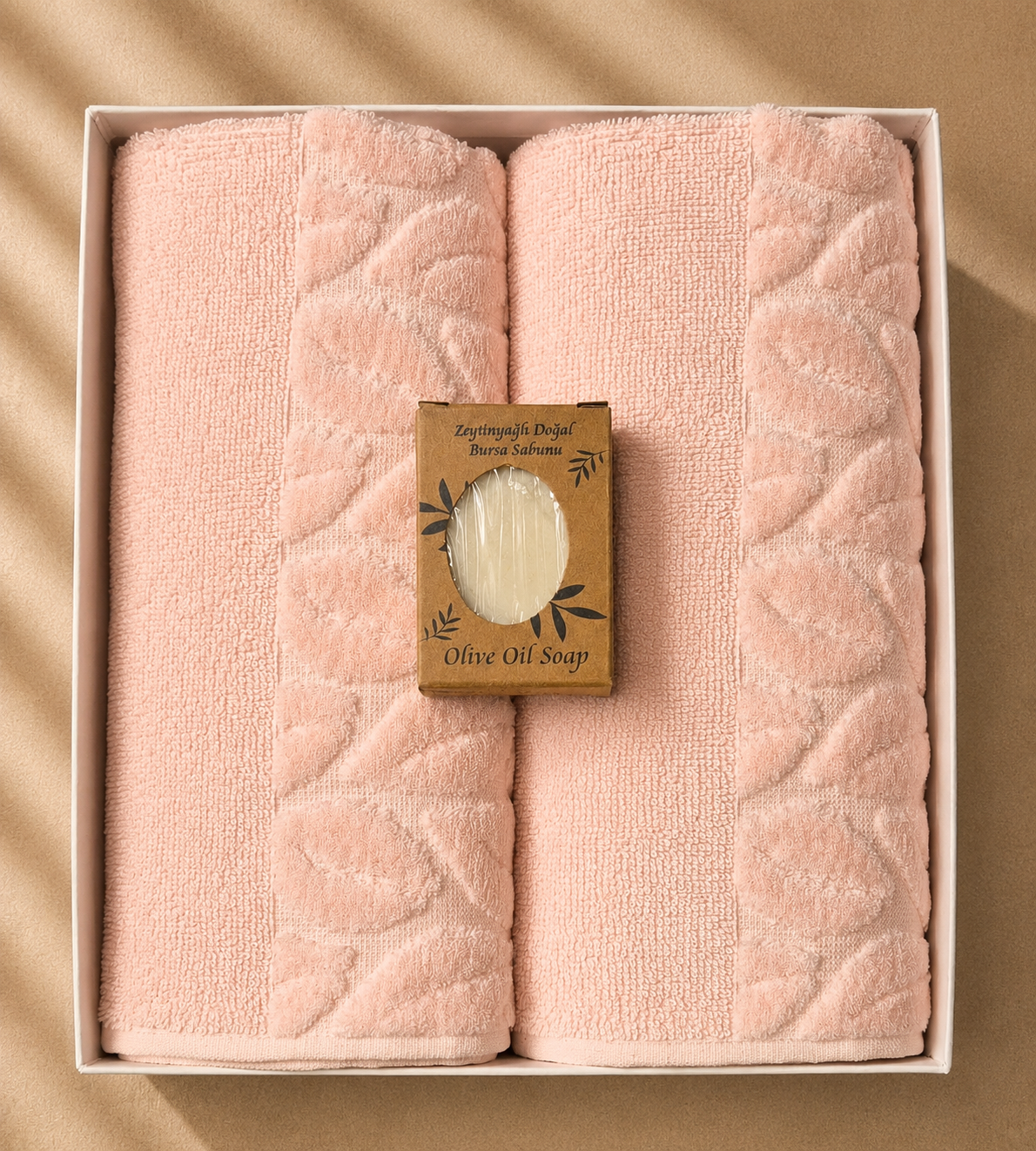 Luxury Baumwoll Handtuch Set (2er) mit Olivenöl-Seife – Spa Gefühl für Zuhause