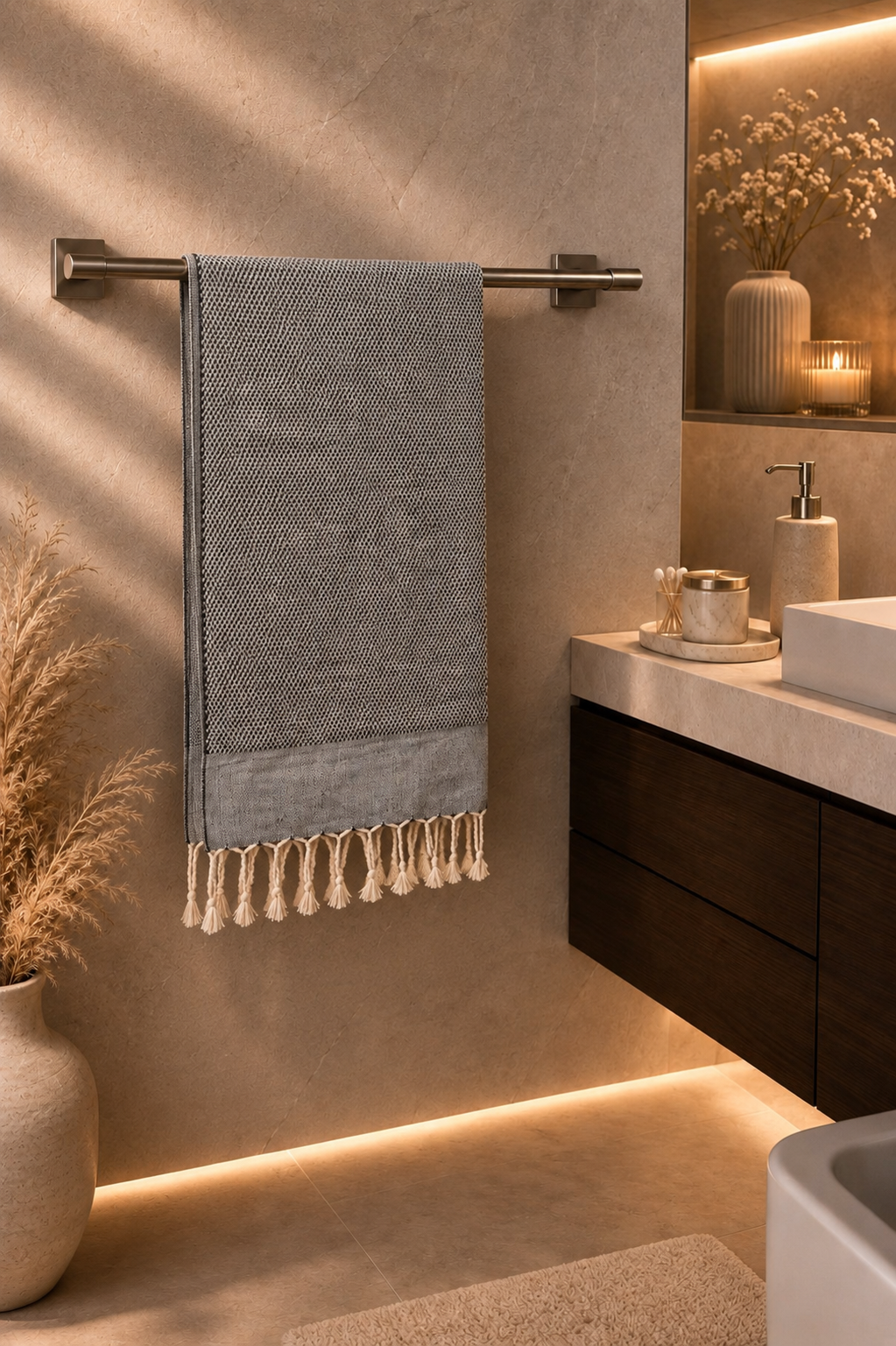 Luxus Sauna Handtuch aus Bio-Baumwolle – Handgewebtes Hamam Tuch 60x110 cm
