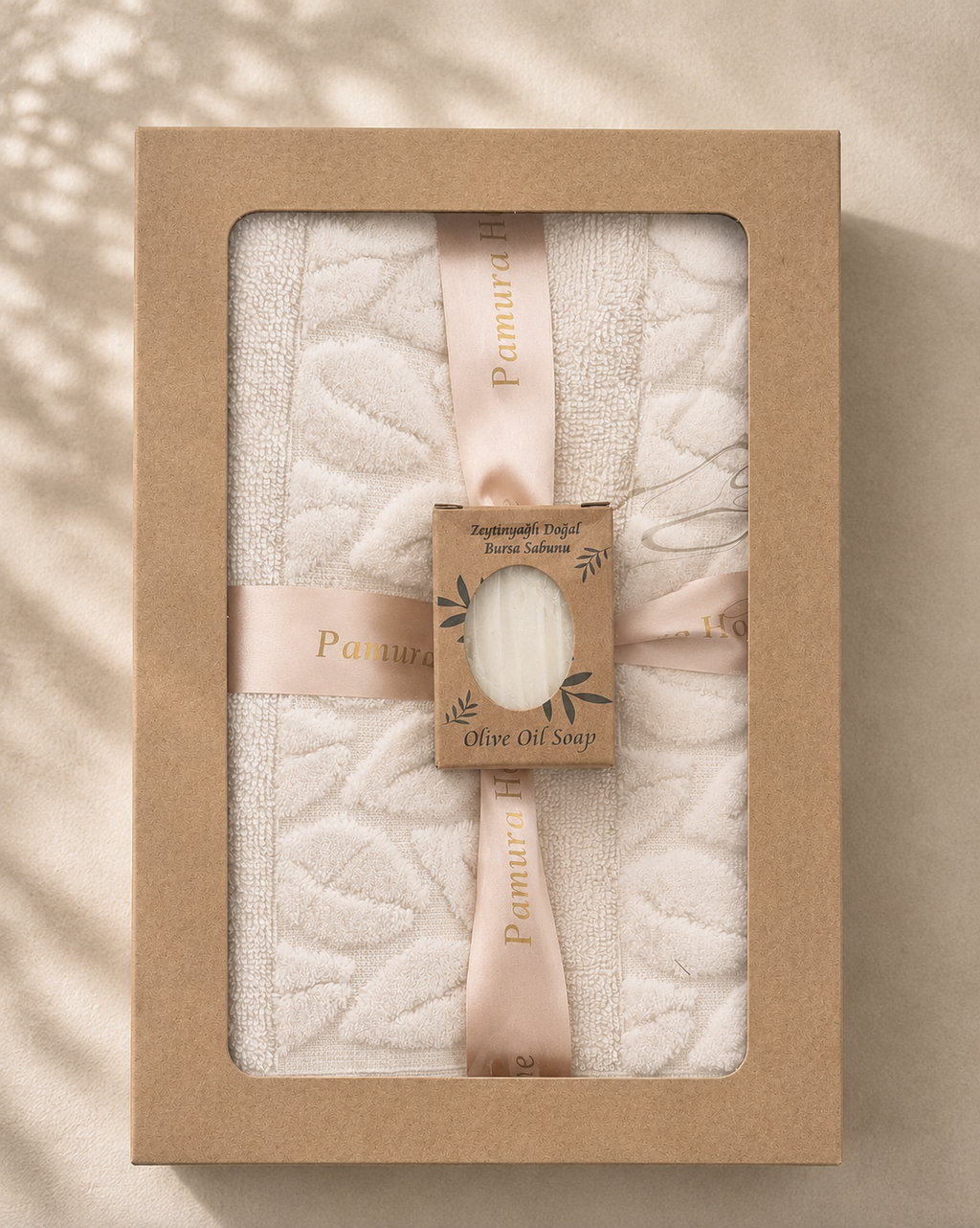 Luxury Baumwoll Handtuch Set (2er) mit Olivenöl-Seife – Spa Gefühl für Zuhause