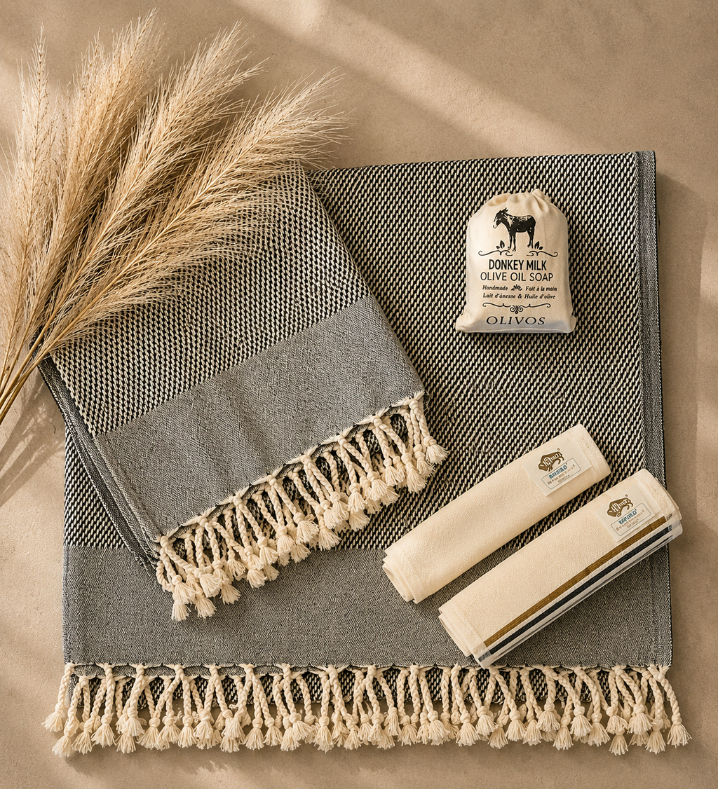 Pamura Home Spa Set – Pestemal, Naturseife & Peelinghandschuhe
