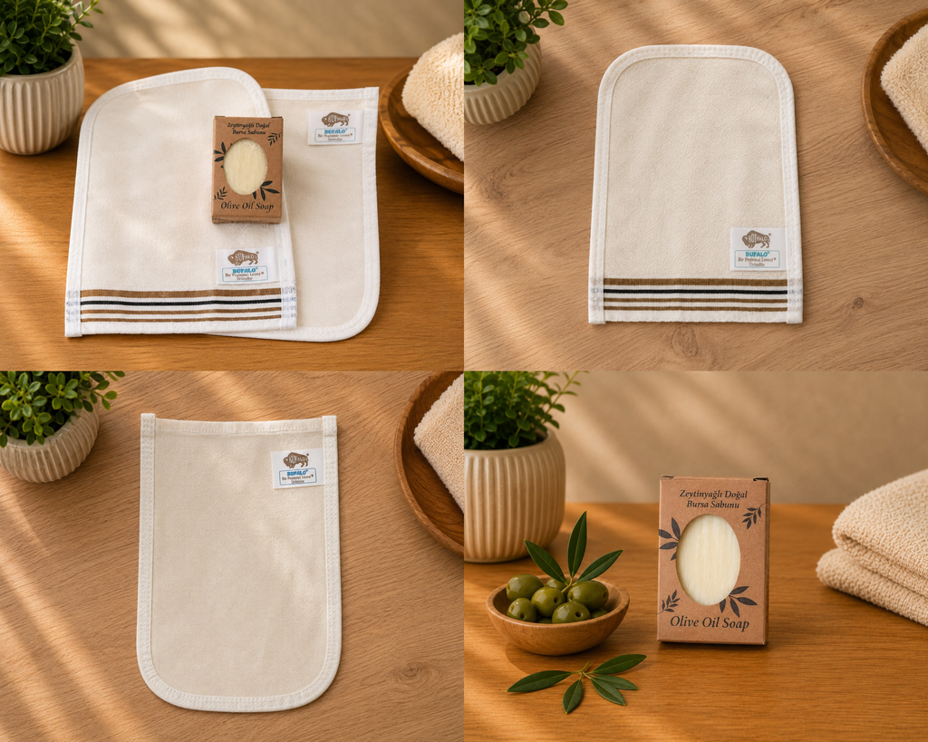 Kese Set – Gesicht & Körper + Olivenöl-Seife | Hamam Spa Set