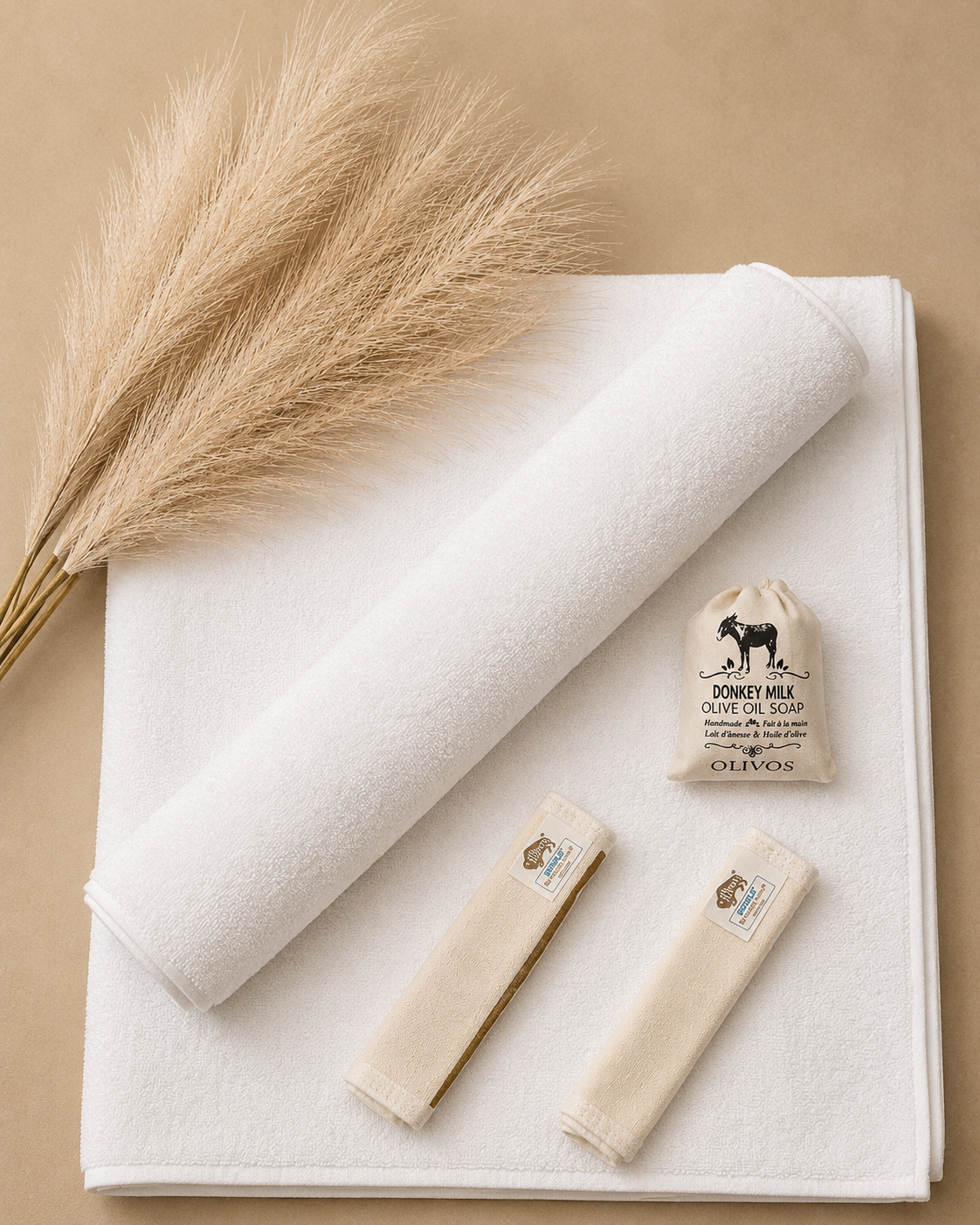 Pamura Home Spa Set 🤍 Handtücher, Kese & Olivenöl-Seife mit Eselsmilch