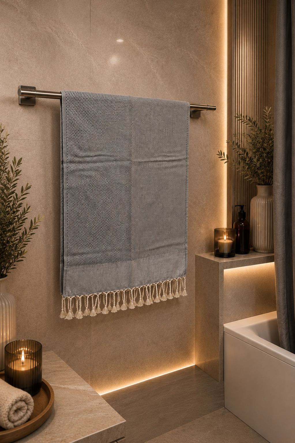 Luxus Sauna Handtuch aus Bio-Baumwolle – Handgewebtes Hamam Tuch 60x110 cm