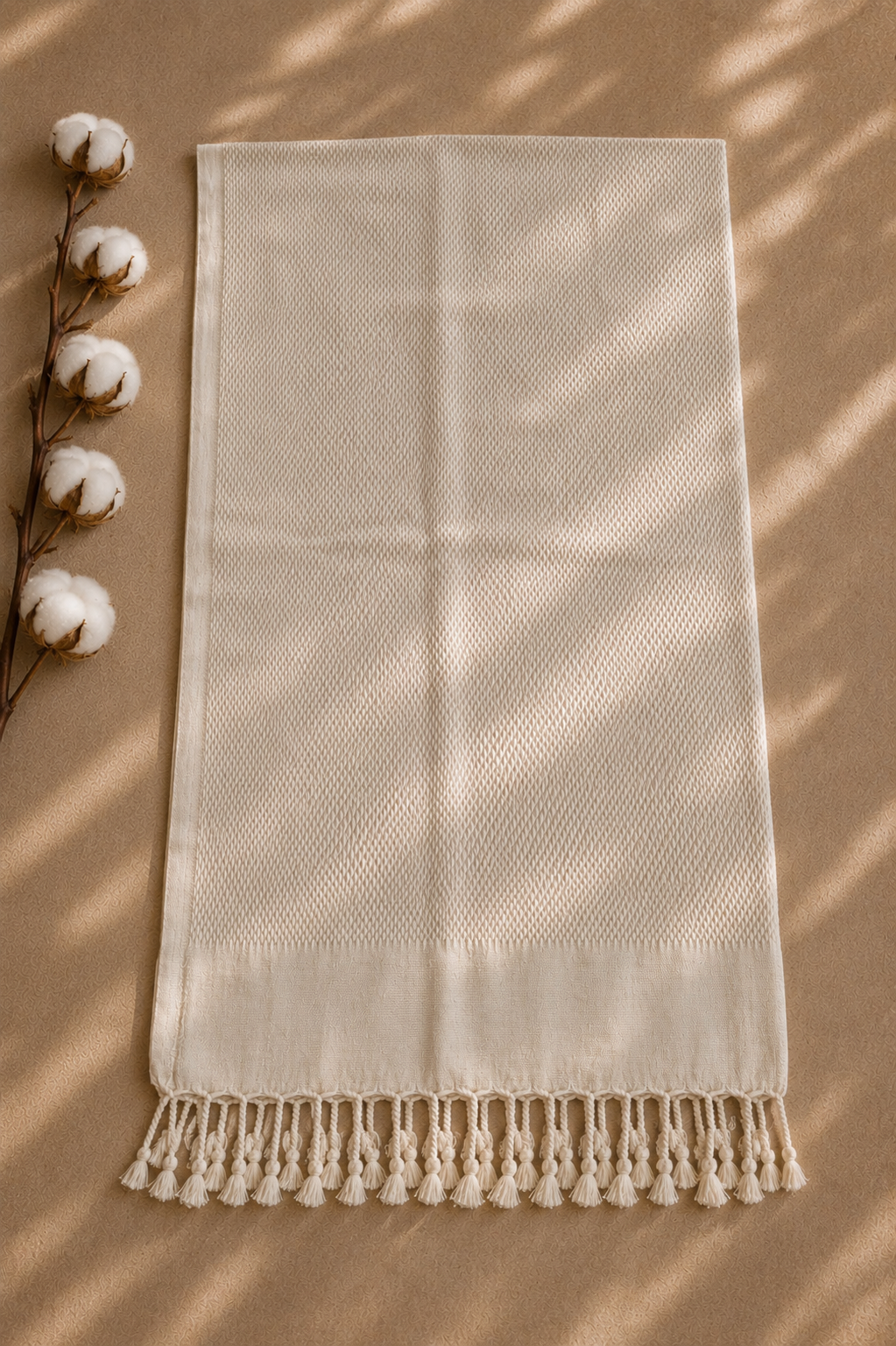 Großes Sauna Badetuch 90x180 cm aus Bio-Baumwolle – Handgewebtes Hamam Tuch Beige | Pamura Home