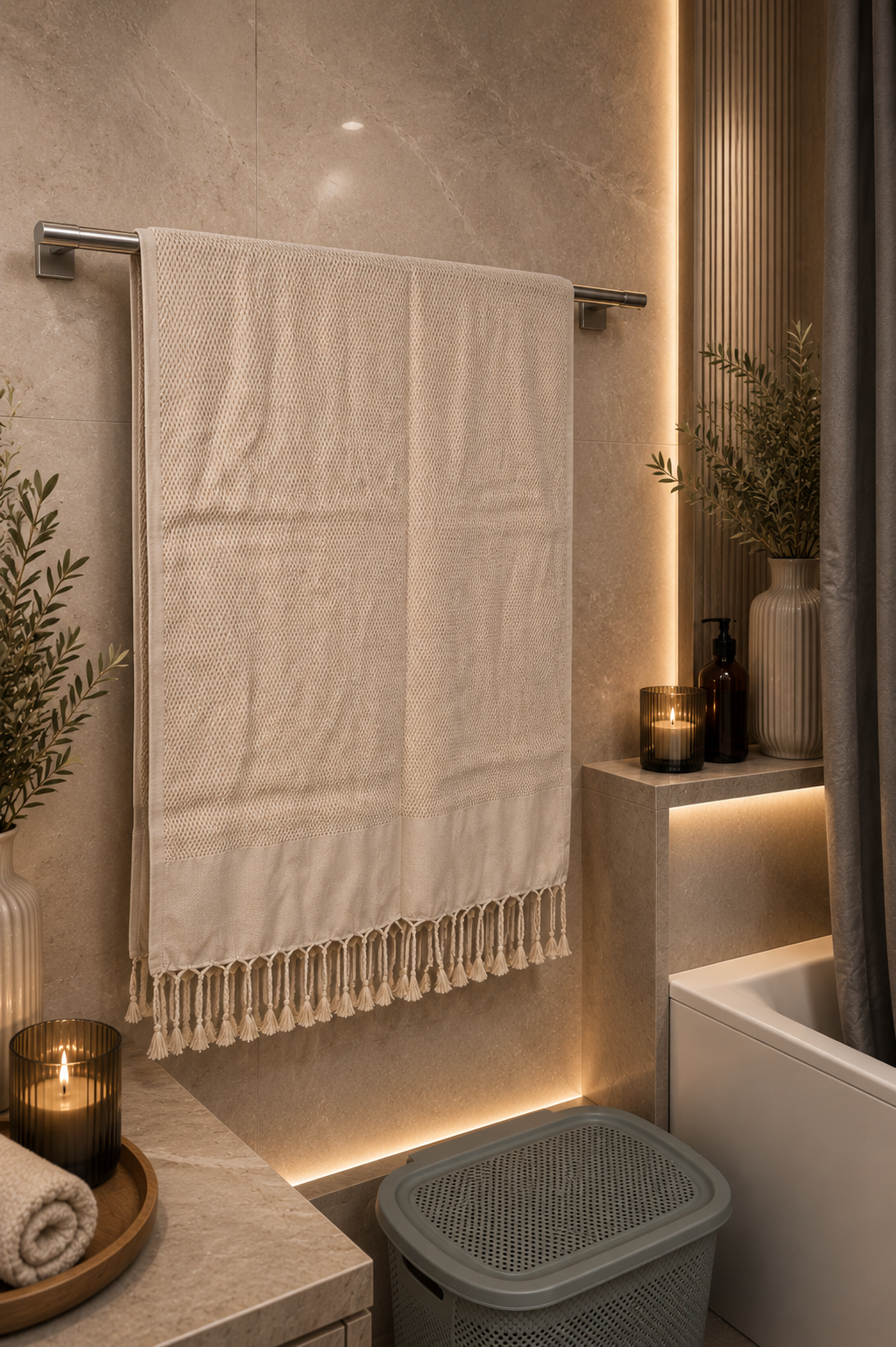 Luxus Sauna Handtuch aus Bio-Baumwolle – Handgewebtes Hamam Tuch 60x110 cm