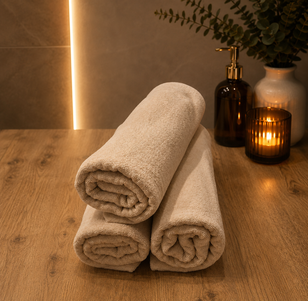Beige Luxus Badetuch 70x140 cm – 100% Baumwolle | Hotelqualität | 490 GSM