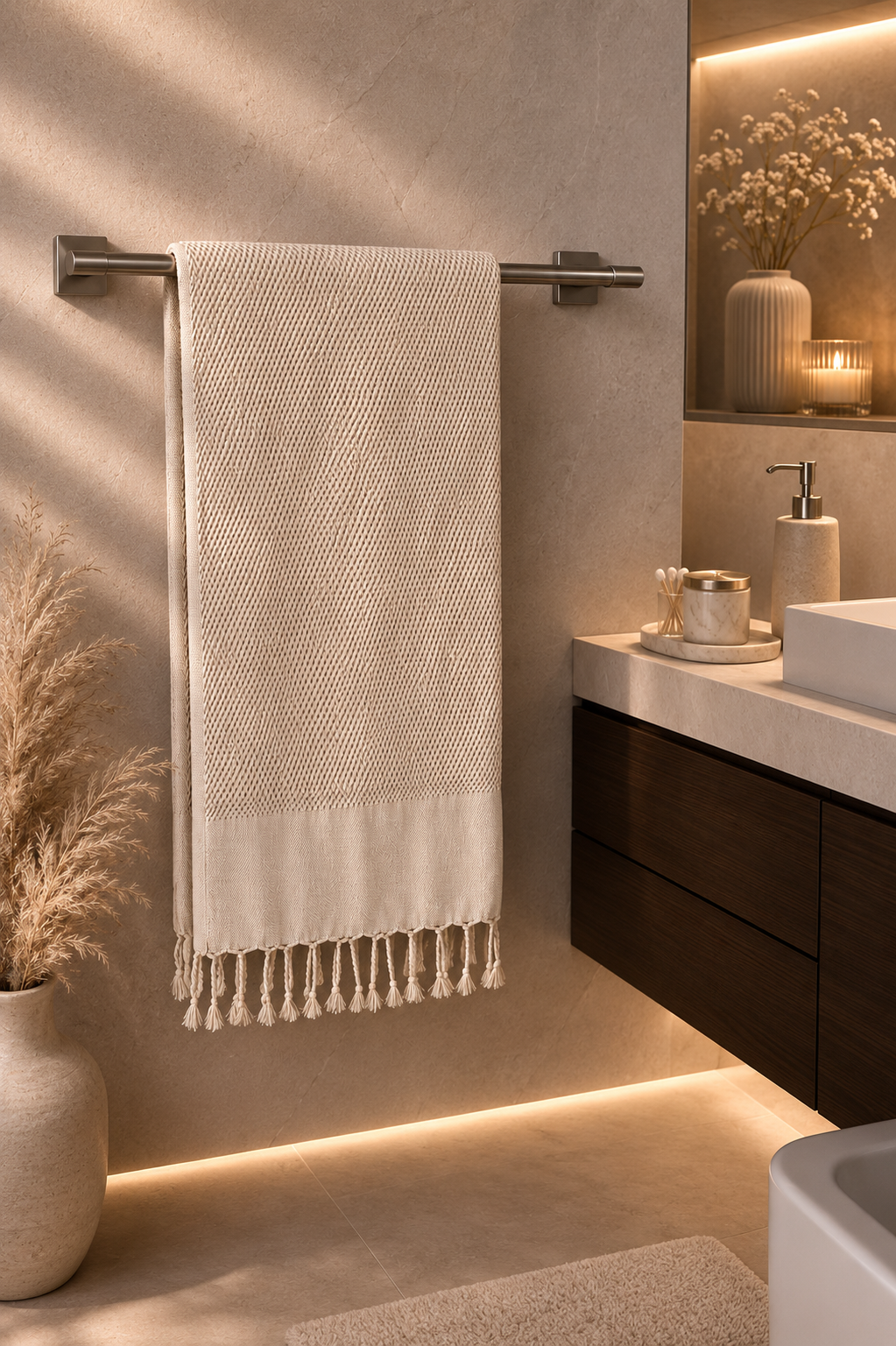 Luxus Sauna Handtuch aus Bio-Baumwolle – Handgewebtes Hamam Tuch 60x110 cm