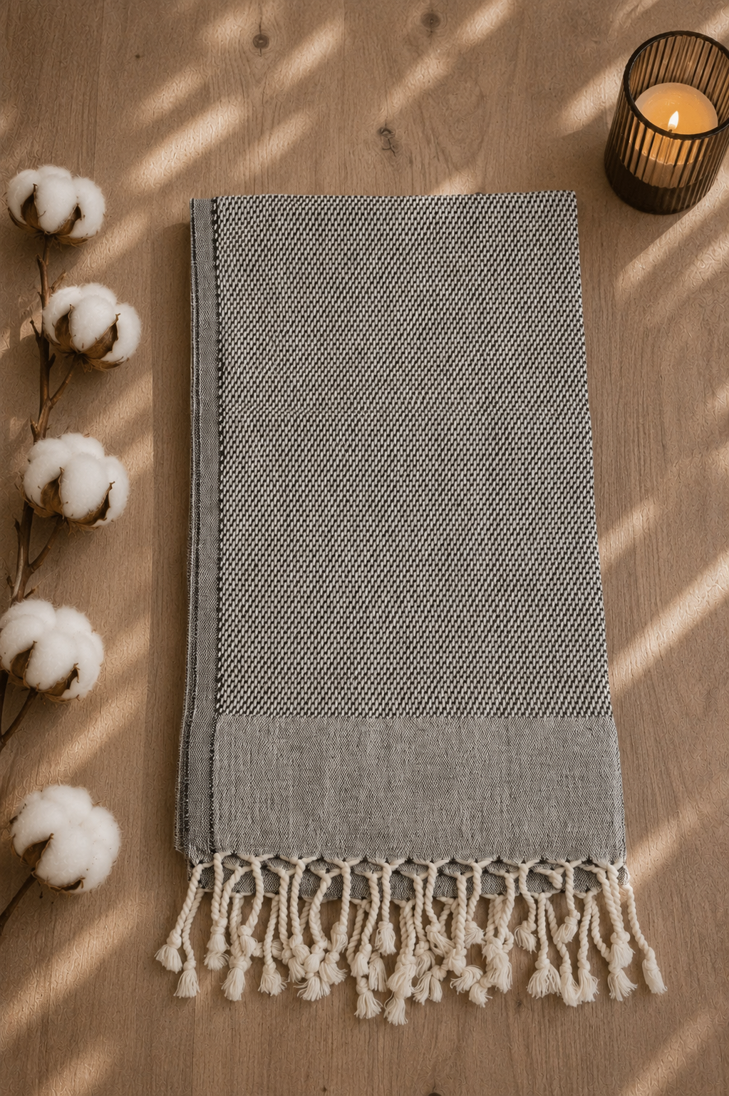 Luxus Sauna Handtuch aus Bio-Baumwolle – Handgewebtes Hamam Tuch 60x110 cm