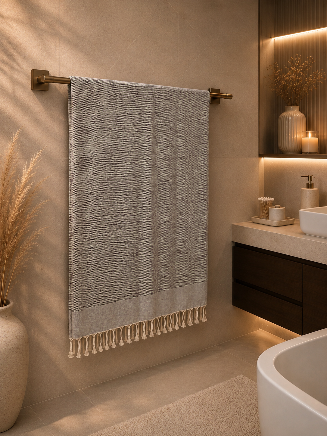 Großes Sauna Badetuch 90x180 cm aus Bio-Baumwolle – Handgewebtes Hamam Tuch schwarz/weiß | Pamura Home